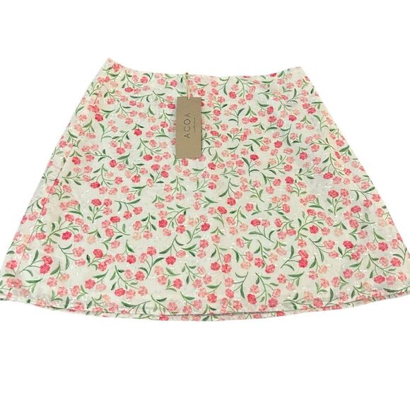 ACOA Women’s S Floral‎ Layered Mini Skirt White Pink Micro Flower Coquette New - Picture 1 of 7
